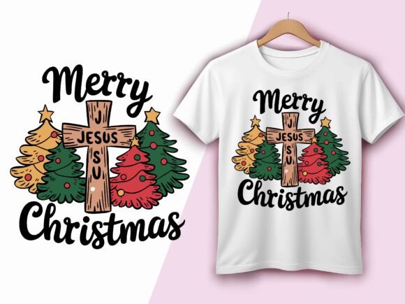 Merry Christmas Jesus Cross Trees Vector – Festive Graphics for T-Shirt Designs